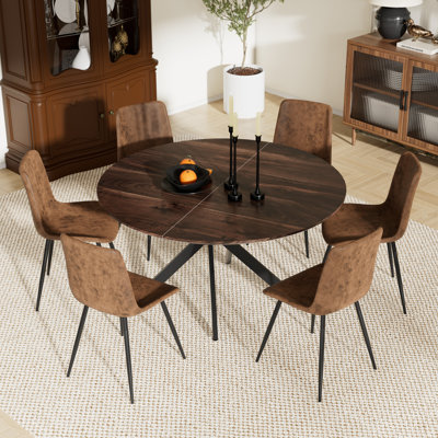47.2'' Round Dining Table Set with Suede Chairs