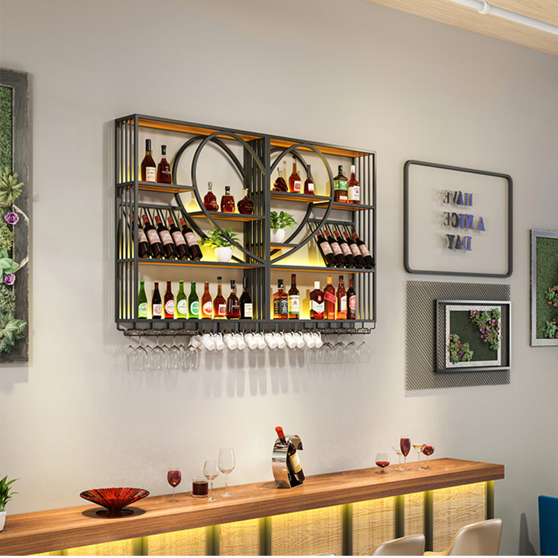 Support à vin mural en fer, Noir, noir, noir, noir, H 47,2 po x l 78,7 po x P 8,6 po