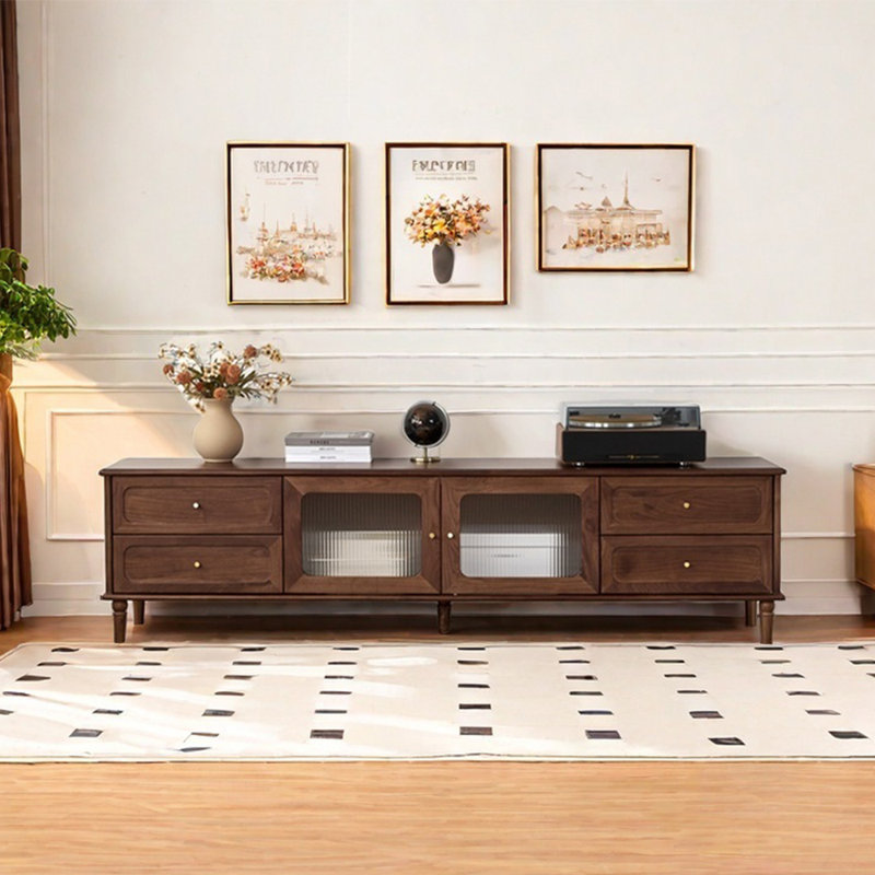 Meuble télé en bois massif de style américain rétro, 94.49"
