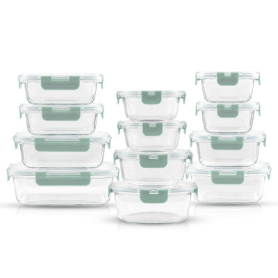 JoyJolt 12 Glass Storage Containers with Leakproof Lids Set – Sage Green