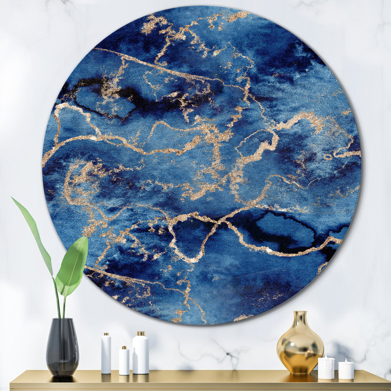 «Blue Gold Infuse liquid Art I», art mural moderne en métal, H 23 po x l 23 po