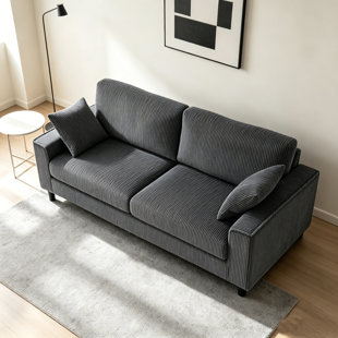 Canapé gris à 2 places en velours côtelé 81,8 po, canapé rembourré avec accoudoirs carrés rembourrés et coussins décoratifs, structure en bois et fer pour le salon