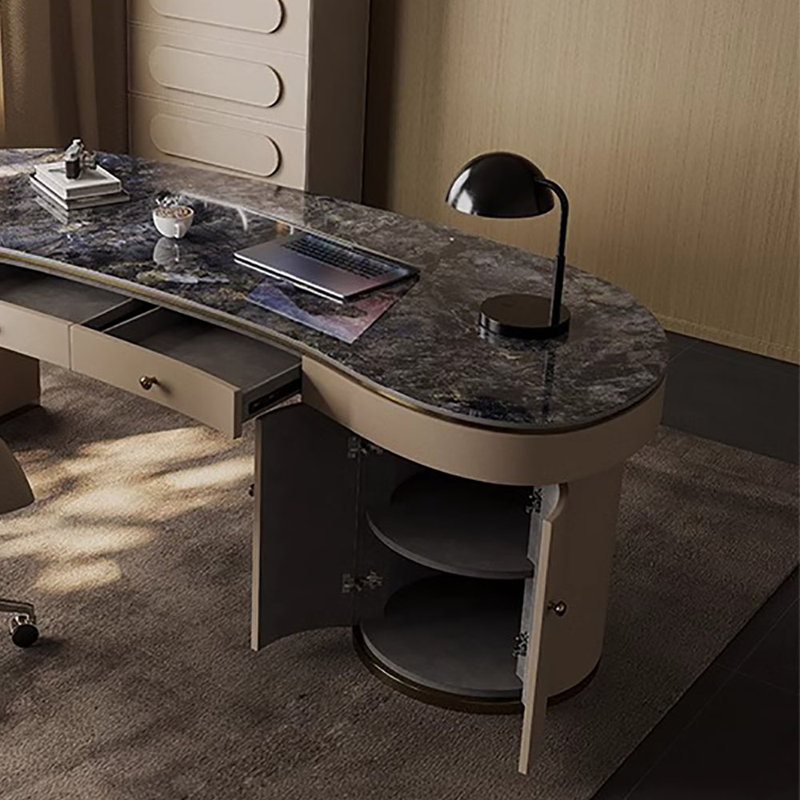 Modern Light Luxury Rockboard Desk, 30.7" H x 86.6" W x 31.5" D