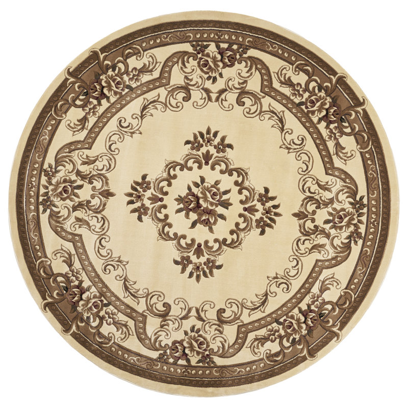 Corinthian Ivory Aubusson Area Rug, Round 7'7"