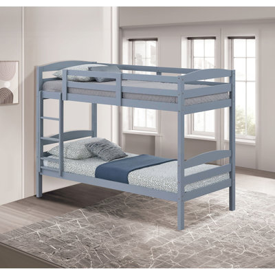 Twin Over Bunk Bed, Grey With Arch Slat Design Transitional, Solid And Engineered Wood, Joint System, 42.5 Inches Deep For Bedroom Setup Grey, Transitional Style, 79 Wide Arrangement