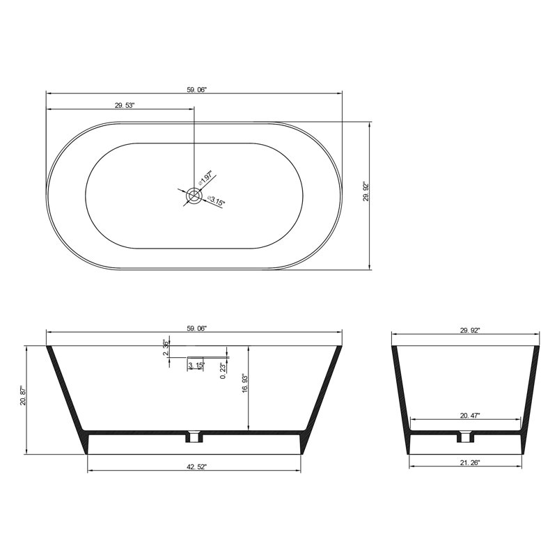 58.93 In. X 29.79 In. Solid Surface Freestanding Soaking Flatbottom Bathtub In Matte White