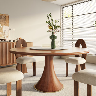 Table de salle à manger ronde en bois massif avec plateau tournant pour 6 à 8 personnes