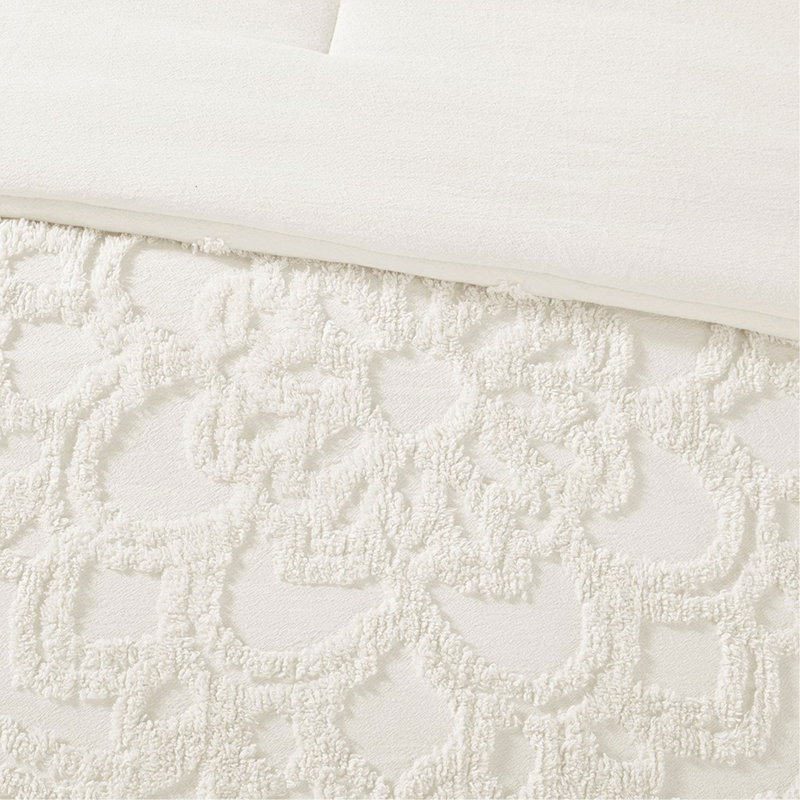 Ensemble d'édredon 2 pièces en chenille de coton blanc cassé simple / simple TG