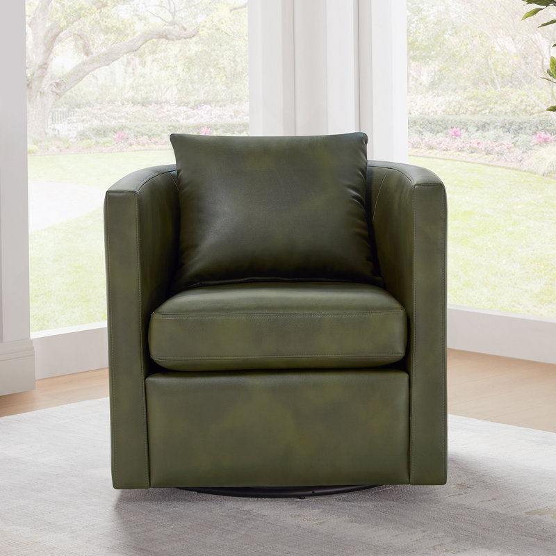Fauteuil demi-tonneau pivotant en similicuir vert, Vert