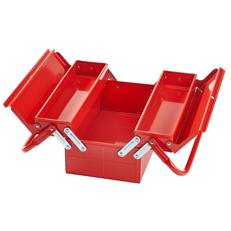 Tool Box 14-inch 2-Tier 3-Tray Folding Cantilever Toolbox with Handle Red