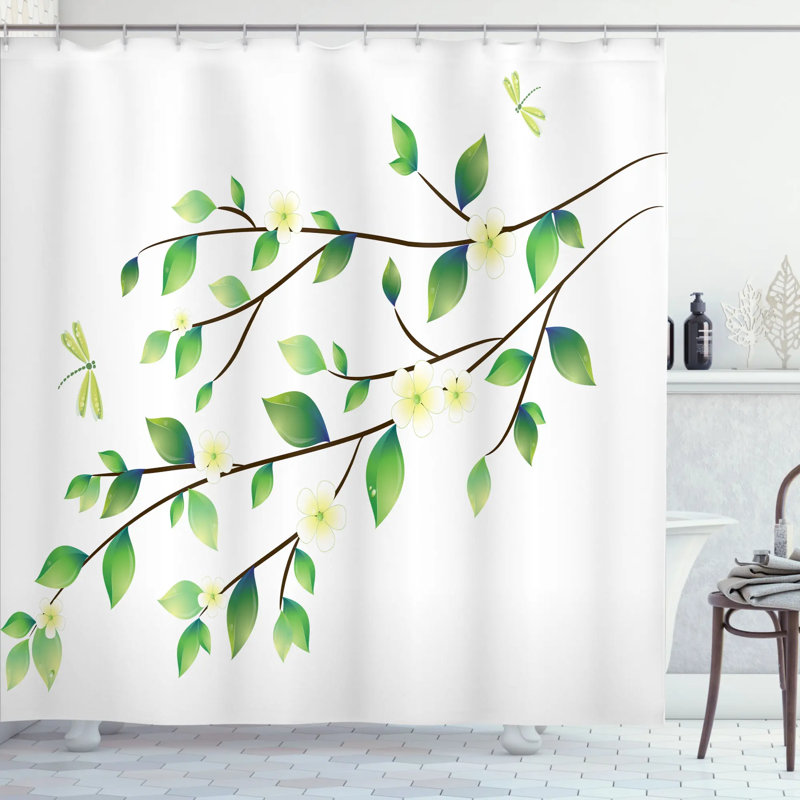 Rideau de douche simple à illustration botanique libellules et jasmine Dellroy, H 75 po x l 69 po