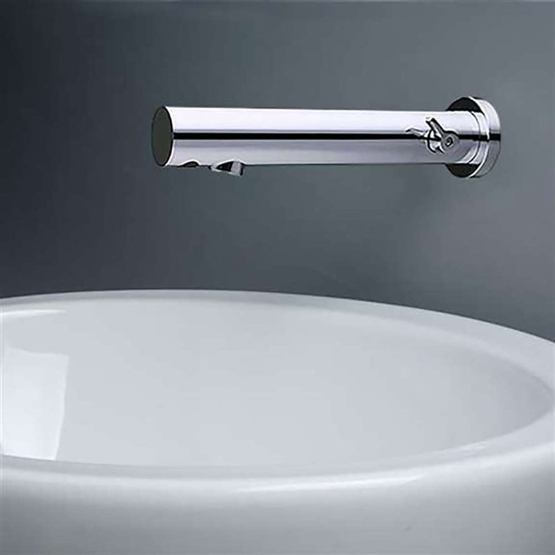 Robinet de salle de bain mural chromé sans contact pour usage hygiénique