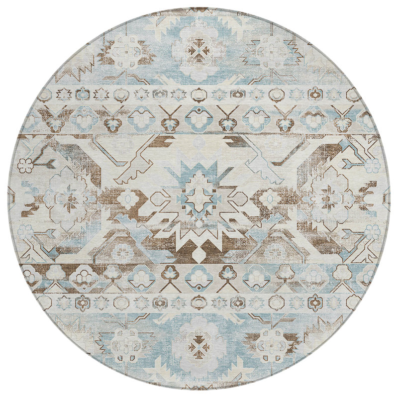 Machine Washable Indoor/Outdoor Chantille ACN2638 Global Rug, Ivory, 8' Round