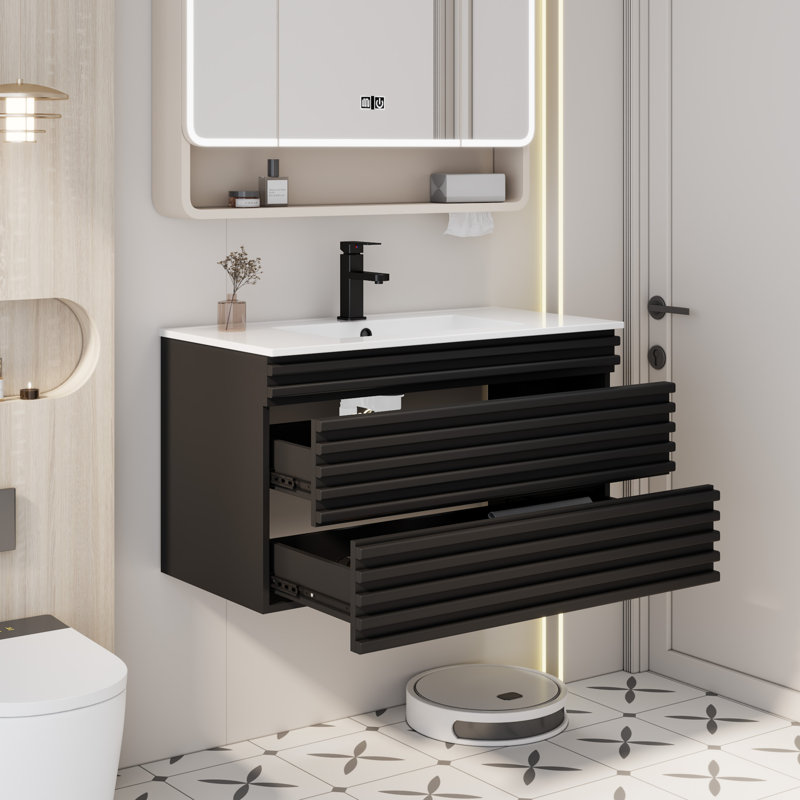 Sharee Single Bathroom Vanity With Sink Top, Zinc Alloy Faucet And Drain, Epa Certificate, Black, 36"