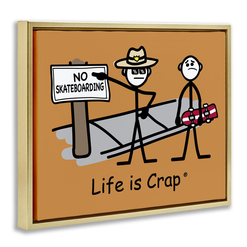 «No Skateboarding Sign Floater Canvas» par LIC, Cadre flottant métallique doré, H 25 po x l 31 po