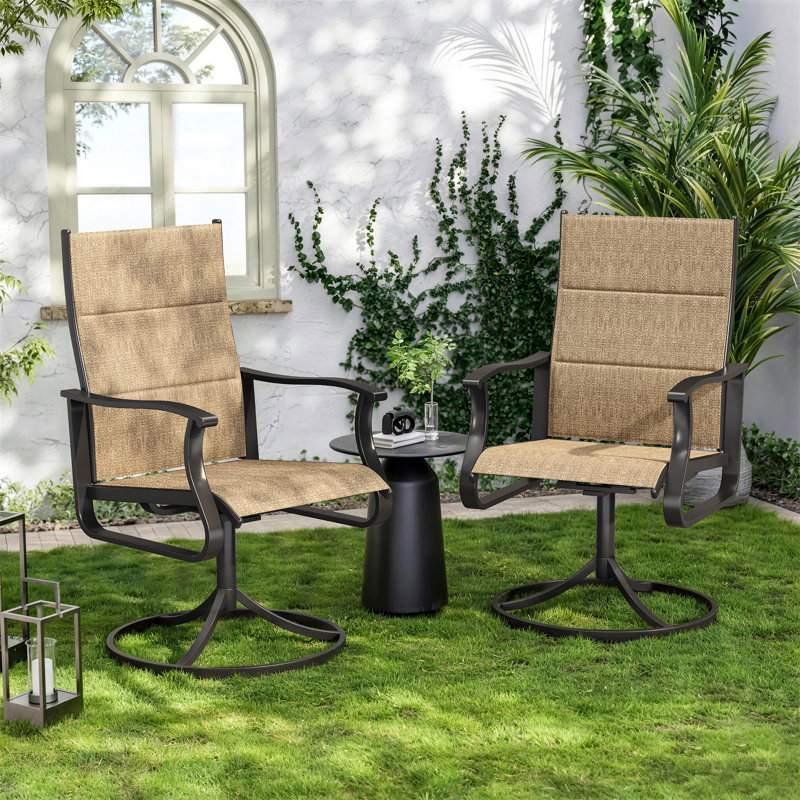 Set Of 2 Swivel Dining Chair – Padded, 360° Rotation + Rocking, Tan