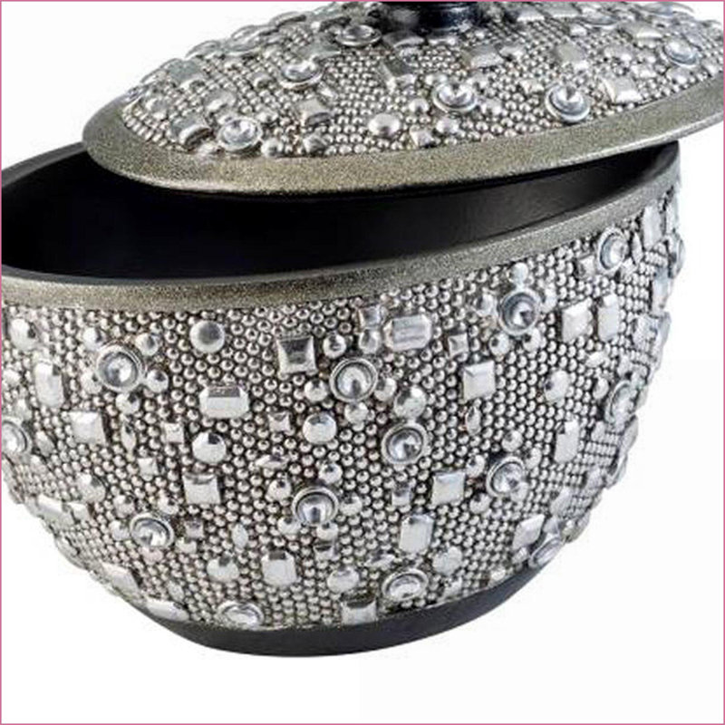 Boîte de rangement pour bijoux, conception crépuscule avec poignée en forme d'œuf | 8 po de hauteur | Polyrésine | Finition argent