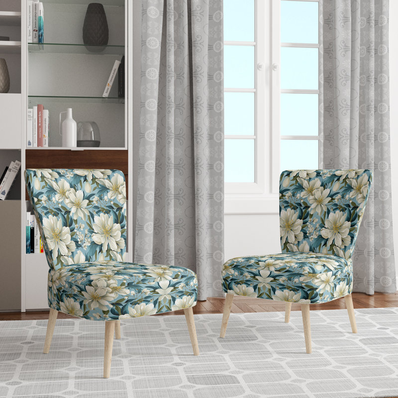 Chaise d'appoint rembourrée Blue Coastal Blossoms