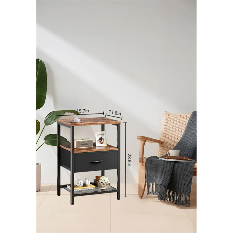 Table de chevet moderne avec tiroir en tissu et tablette en filet - Table de chevet polyvalente pour tout espace