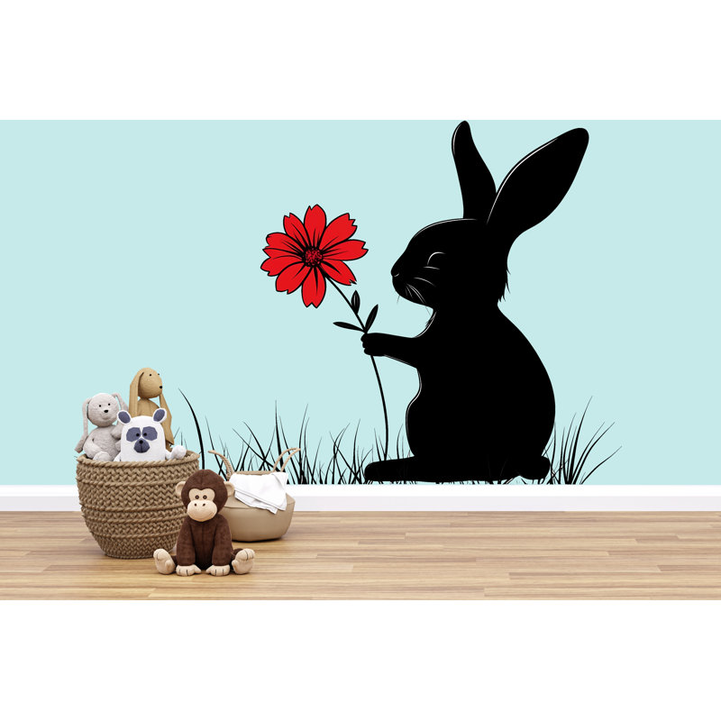 Art mural lapin, pépinière de lapin, art mural animal minimal 168Mv, 65 po H x 34 po L