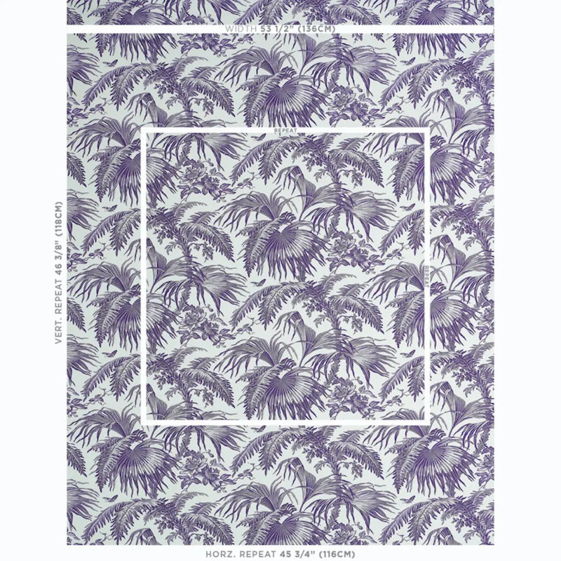 Schumacher x Jill Lasersohn Toile Tropique Fabric, Purple