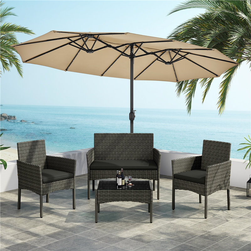 Colour Outdoor All Weather Wicker 4 - Person Seating Group with Cushions, Grey, Grey