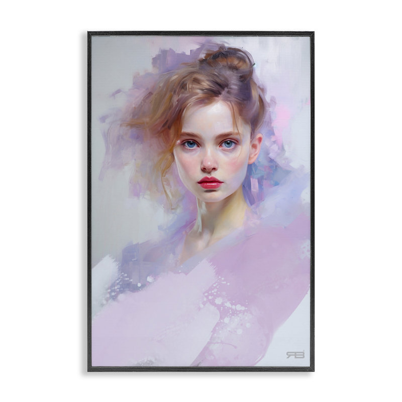 Doux portrait de femme, estampe numérique encadrée par Roozbeh Bahramali, Giclée encadrée noir minuit, H 24 po x l 16 po