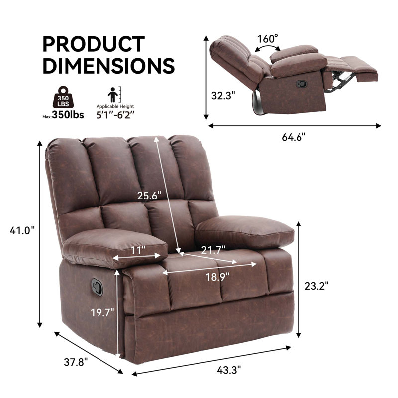 Batholo 43.3" Wide Manual Glider Upholstered Recliner, Mocha
