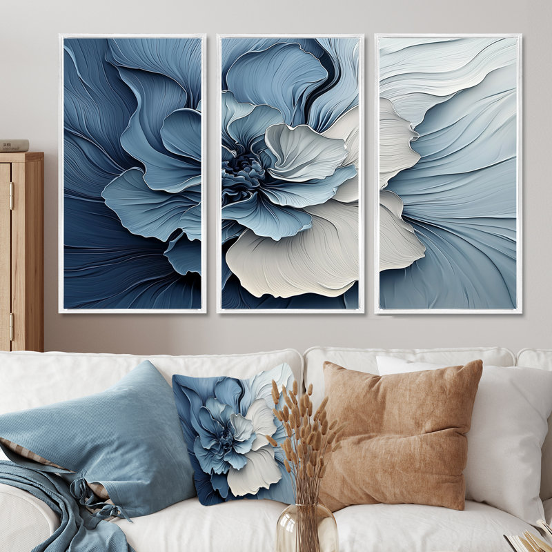 «Blue White Coastal Garden Of Flowers II - Abstract Botanicals», ensemble de reproductions d'art mural, H 32 po x l 48 po