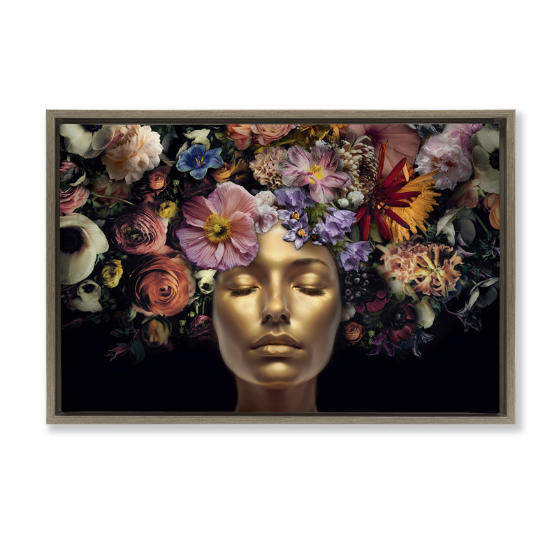 «Face with Flowers», toile flottante encadrée par Reinders, Cadre flottant orme Montalcino, H 17 po x l 25 po