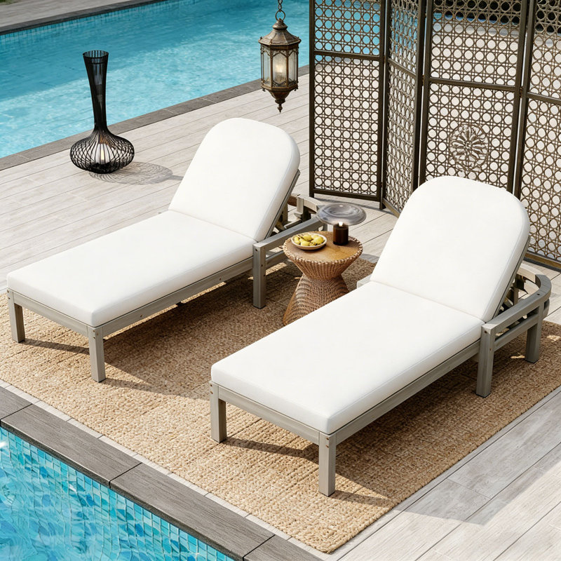 Chaise longue d'extérieur, Gray-Set of 2