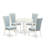 5 Piece Modern Dining Table Set Includes a Round Kitchen Table and 4 Baby Blue Linen Fabric Upholstered Parson Chairs, 42x42 Inch, Linen White-671096809