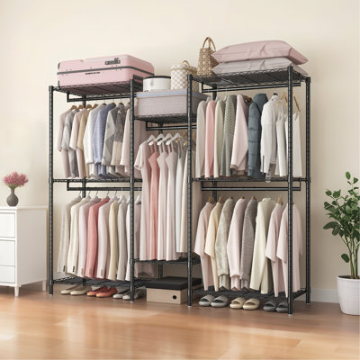 Heavy Duty Garment Rack, Freestanding Closet Organizer, Portable Wardrobe Clothes Rack, Adjustable Wire Shelving Clothes Rack With 8 Adjustable Wire Shelves And 5 Clothes Rails, Black (Without Hook)