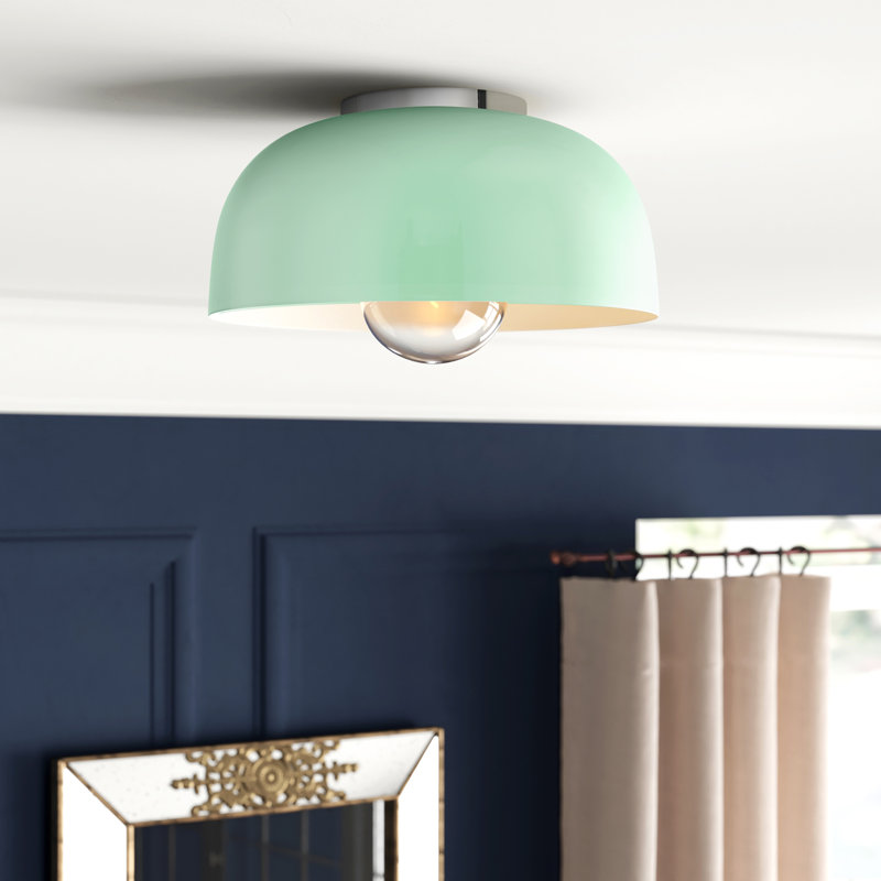 Rodanthe Flush Mount, Polished Nickel, Navy, 6" H x 14" W x 14" D