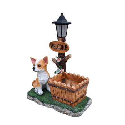 Compact Resin Planters, Rustic Chihuahua Statue For Patio Garden Home