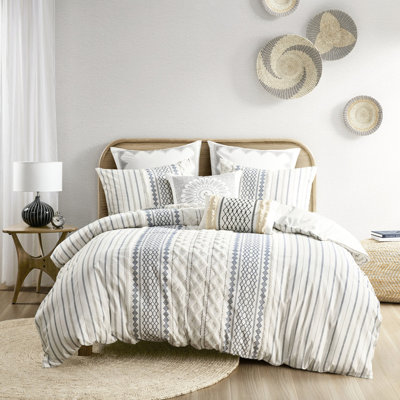 Housse de couette en coton très grand / très grand - chenille, motifs géométriques, sans produits chimiques avec multicolore, 4 attaches de coin, literie chaude et douce
