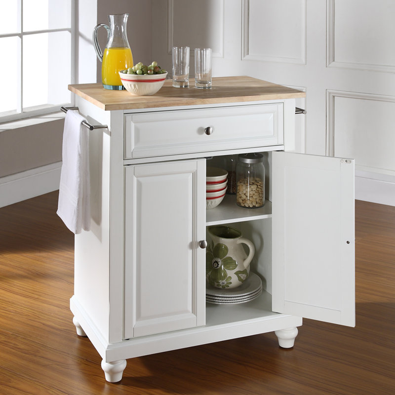 Hedon Solid Wood Top Kitchen Cart, White