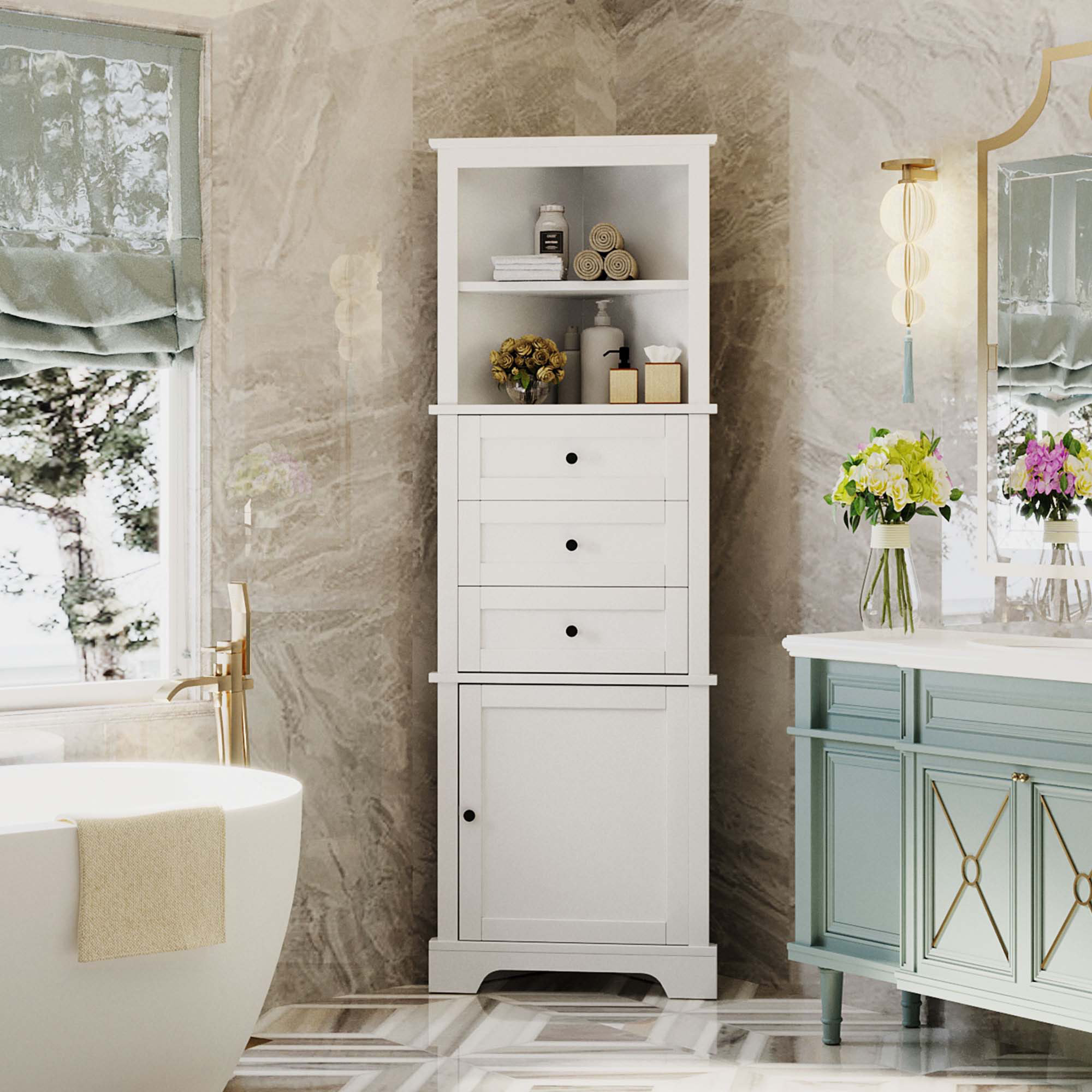 Lark Manor Azir Solid Wood Freestanding Bathroom Cabinet | Wayfair