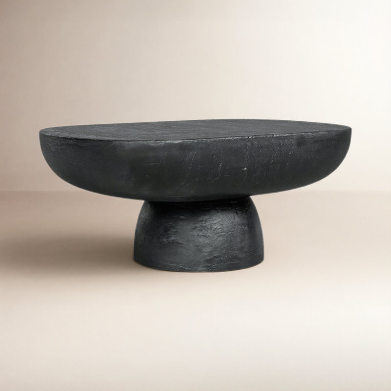 36x24x15" Black Oval Coffee Table  Magnesium Oxide Contemporary,Industrial, Black