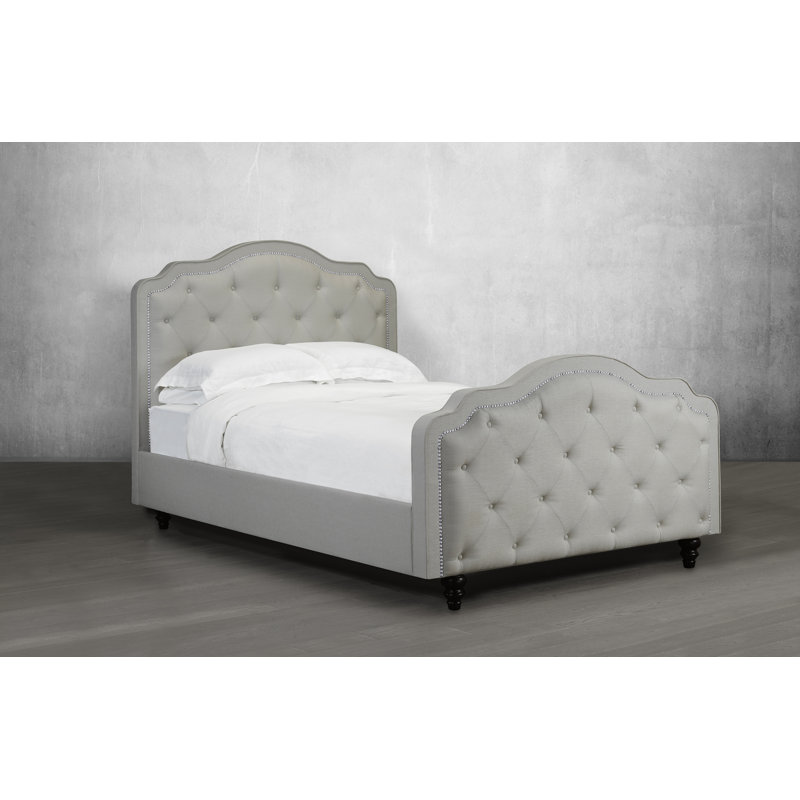 Lit plateforme en tissu d’ameublement Waville, Gris, Grand