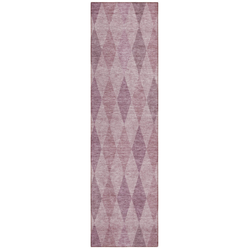 8' Runner Blush Geometric Washable Non Skid Indoor Outdoor Runner Rug