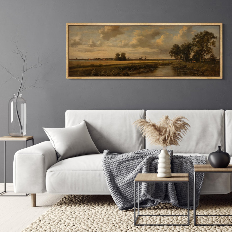 «Rustic Countryside», campagne rétro, paysage de rivière, rétro, très grande œuvre d'art, art mural, H 20 po x l 60 po