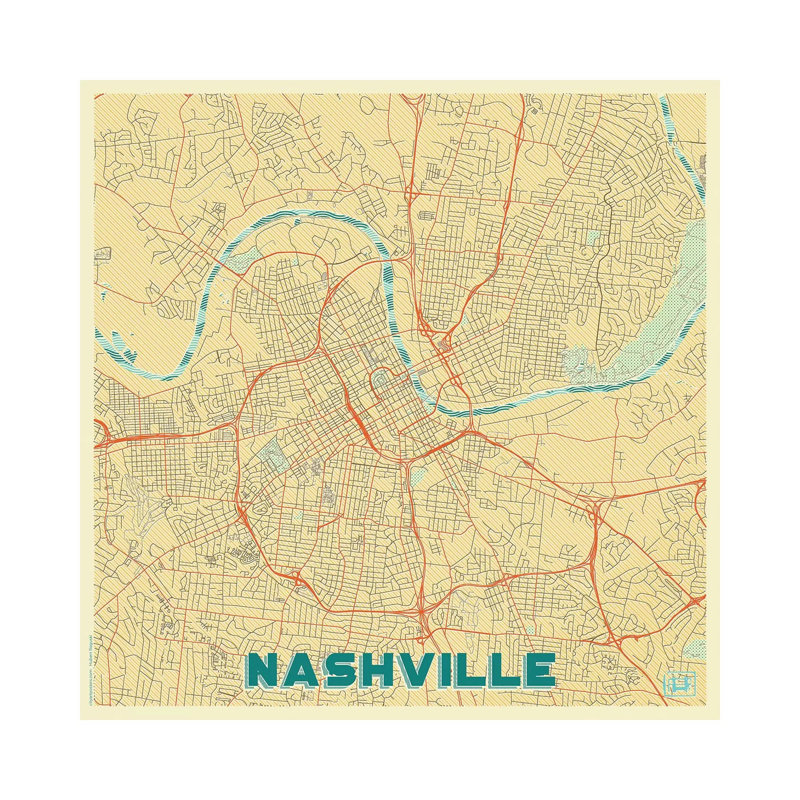 Nashville Retro Urban Blueprint Map by Hubert Roguski - Wrapped Canvas Print, 30.48 cm H x 30.48 cm W