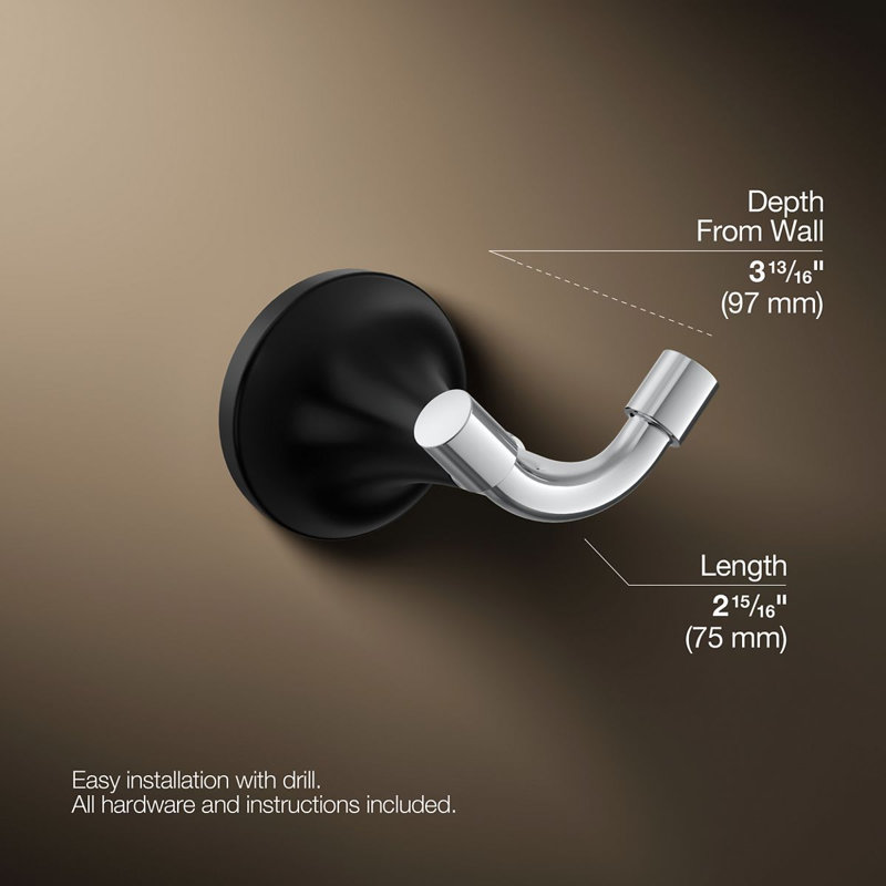 Tone Wall Mounted Robe Hook, Polished Chrome/Matte Black