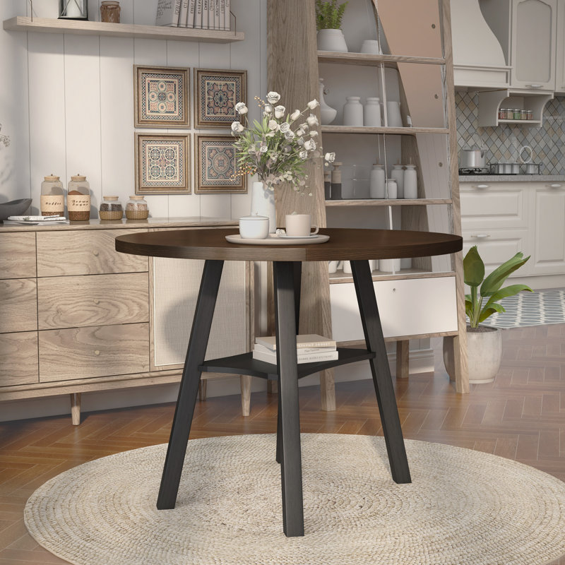 Gaspar Extendable Round Solid Wood Base Dining Table, Antique Gray