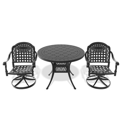 3 chaises toutes saisons: en aluminium avec 2 chaises pivotantes et une table ronde de 39,37 po, une assise noire, confortable et confortable