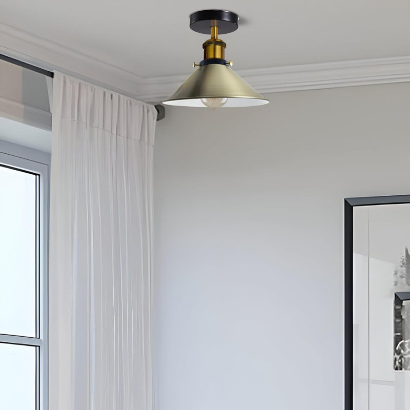 Semi Flush Mount, Green Brass, Black