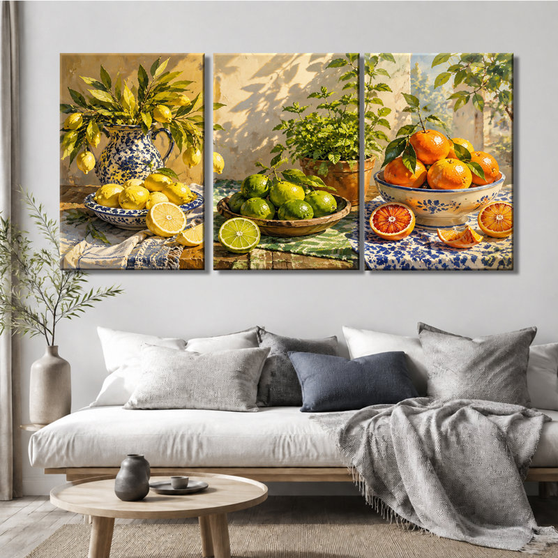 3 panneaux muraux d'agrumes méditerranéen nature morte, reproduction d'art sur toile pour le salon, 20 * 30 pouces * 3
