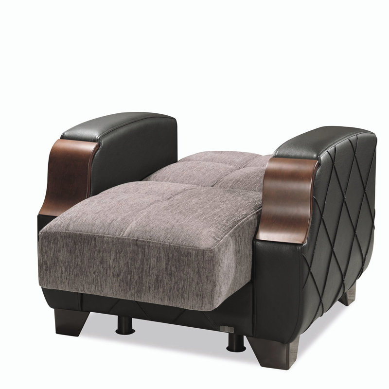 Fauteuil convertible avec rangement, design. Gris. 42 po de hauteur. Sièges confortables. Espace de rangement peu encombrant. Revêtement gris. 36,01 de profondeur. Matériau. Idéal pour les petits espaces
