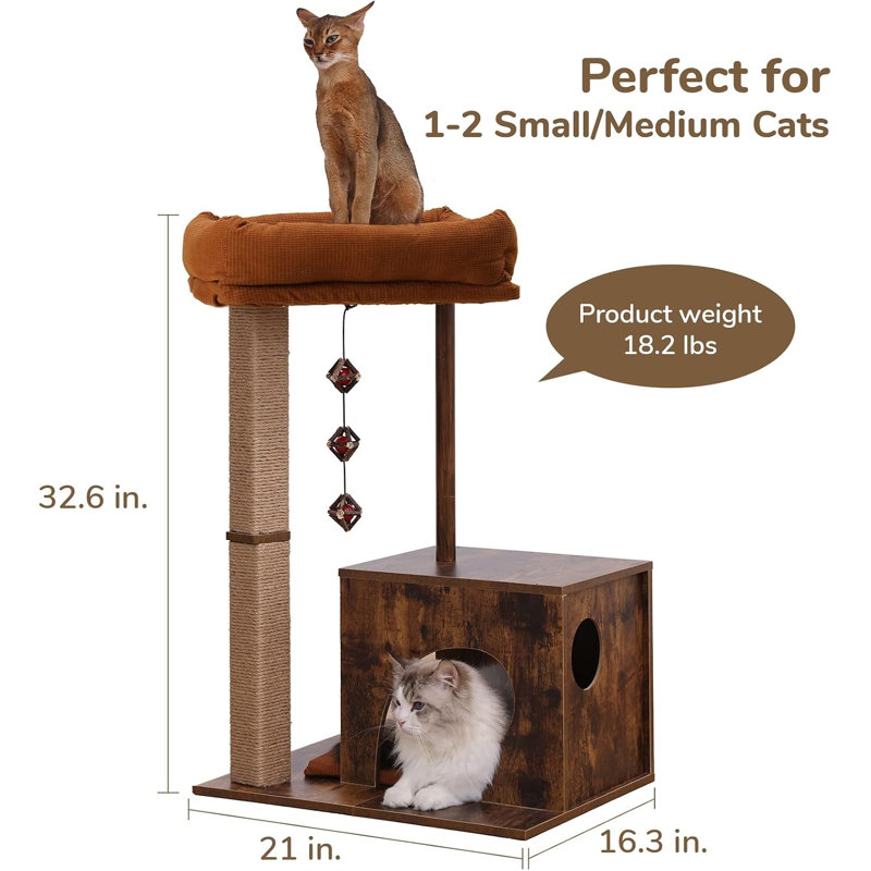 Arbre à chat rétro-moderne avec poteau et tour à chat esthétique